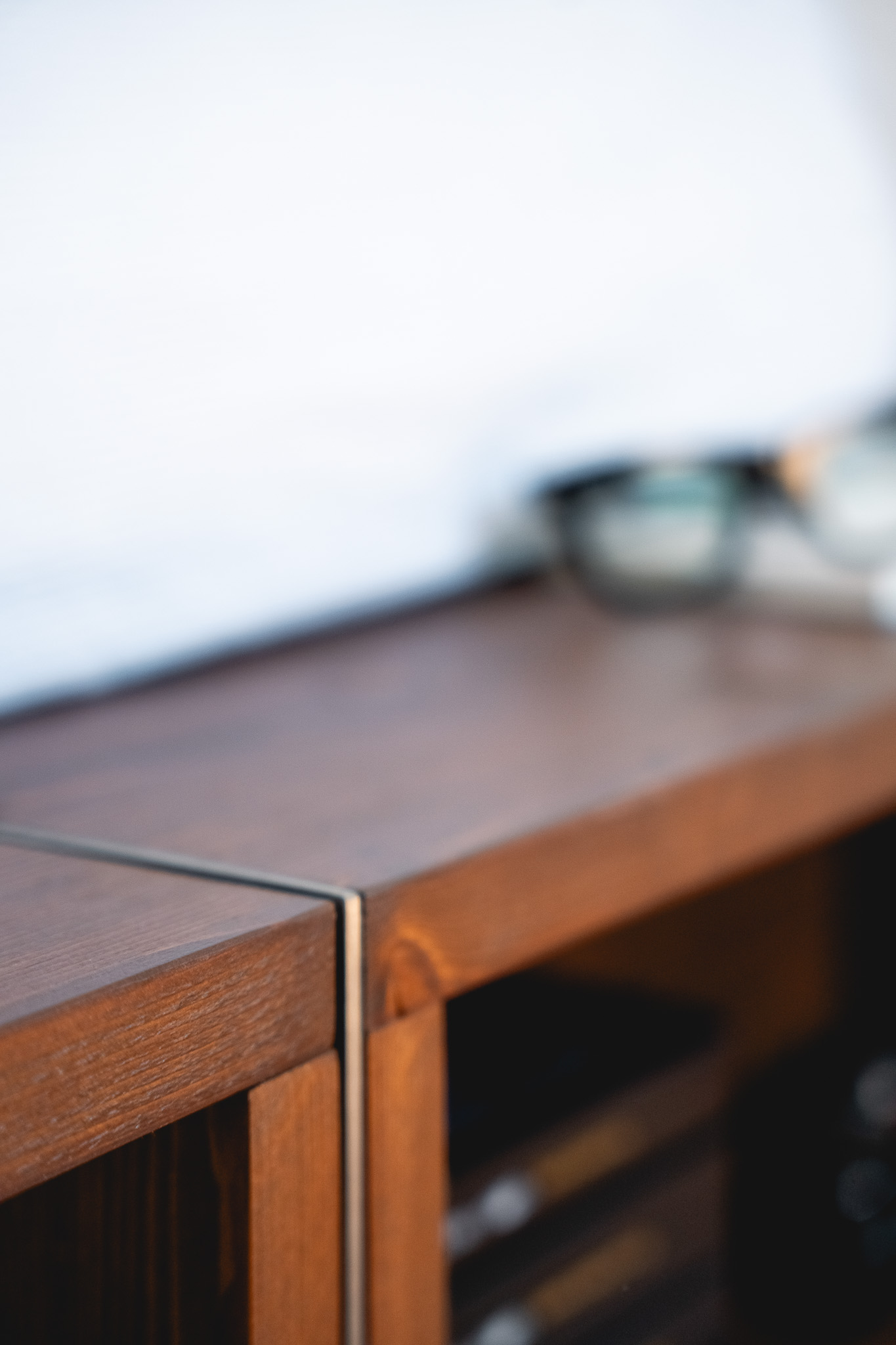 Bed Dresser wood and steel junction detail