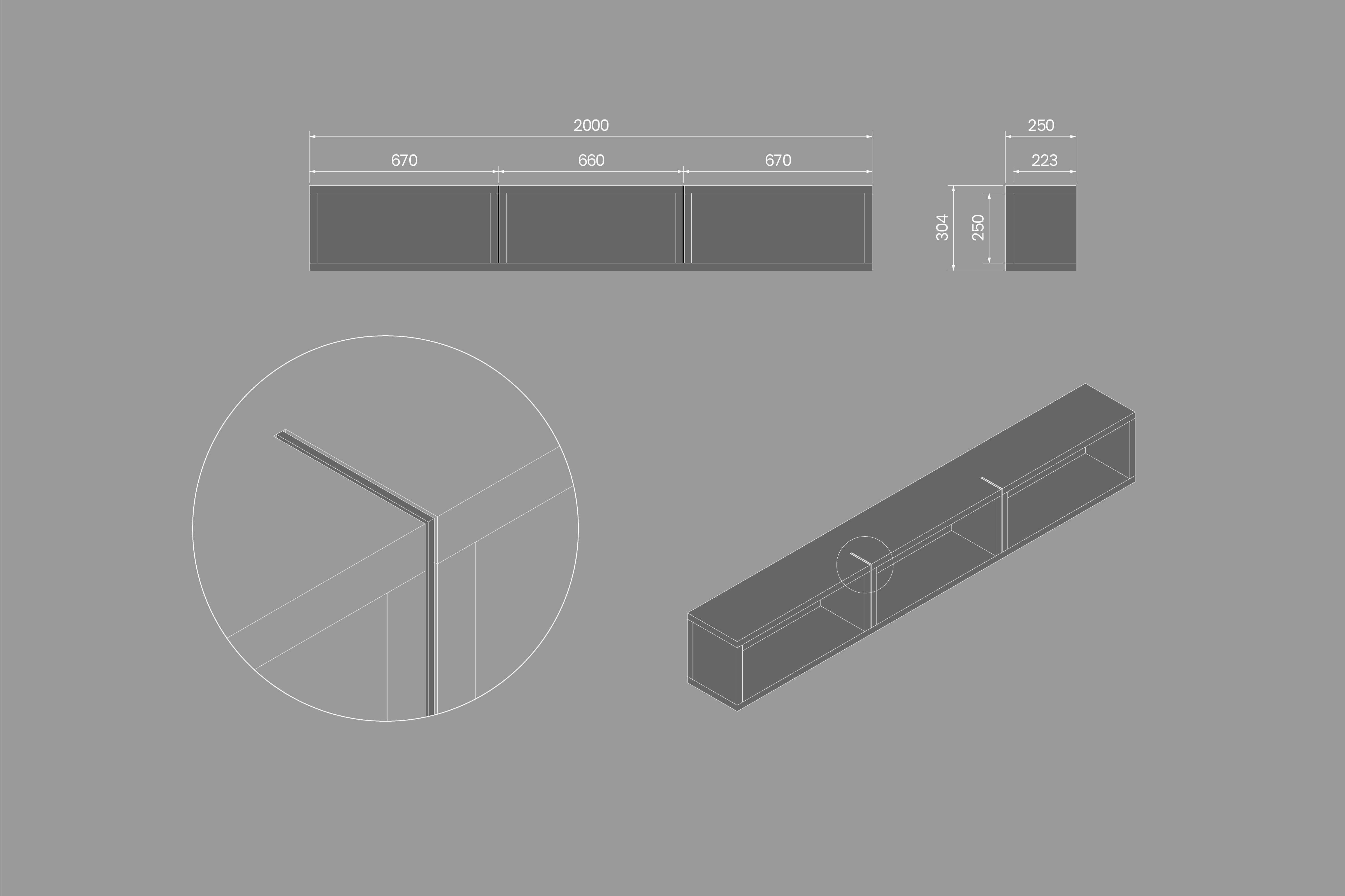 Bed Dresser storage unit technical drawing